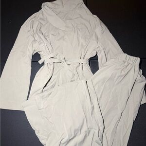 SHEIN Light Cream Lounge Robe and Pants Set